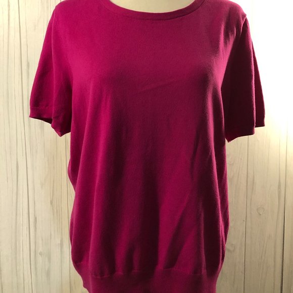 Lands End Short Sleeve Magenta Blouse Size L